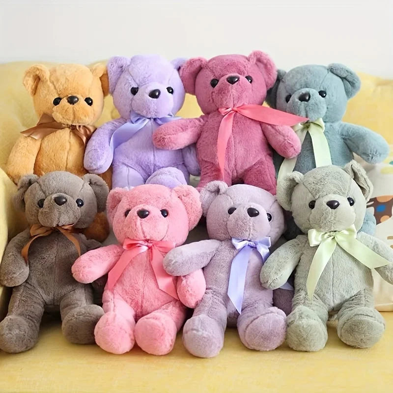 1pc Multicolored Ribbon Teddy Bear Plush Toy Soft Animal Dolls Birthday Party Wedding Home Decoration Room Decor Christmas Gift