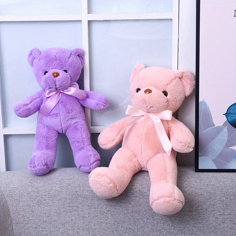 1pc Multicolored Ribbon Teddy Bear Plush Toy Soft Animal Dolls Birthday Party Wedding Home Decoration Room Decor Christmas Gift